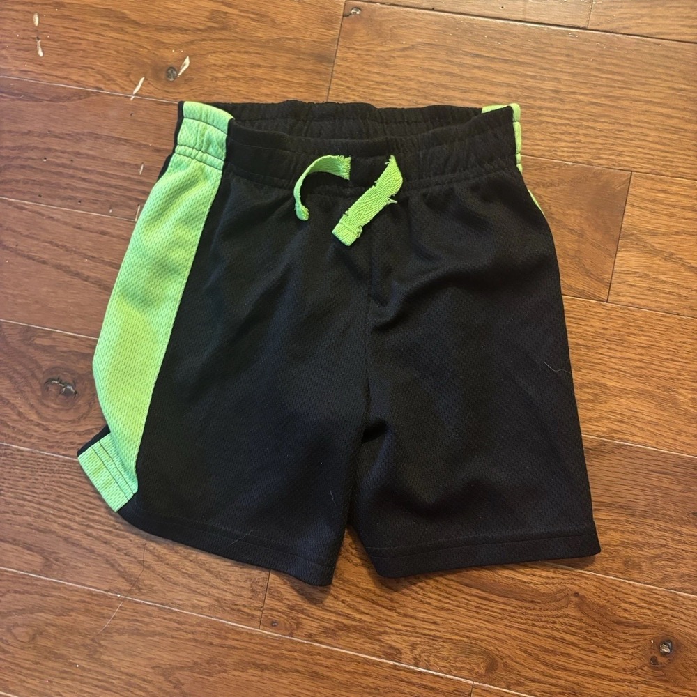 Toddler Boys Long‎ Shorts Basketball Black and Lime Green with Drawstring 3t